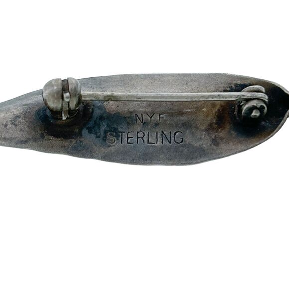 Vintage NYE Blackened Sterling Silver 925 Leaf Pin Brooch - Picture 3 of 5